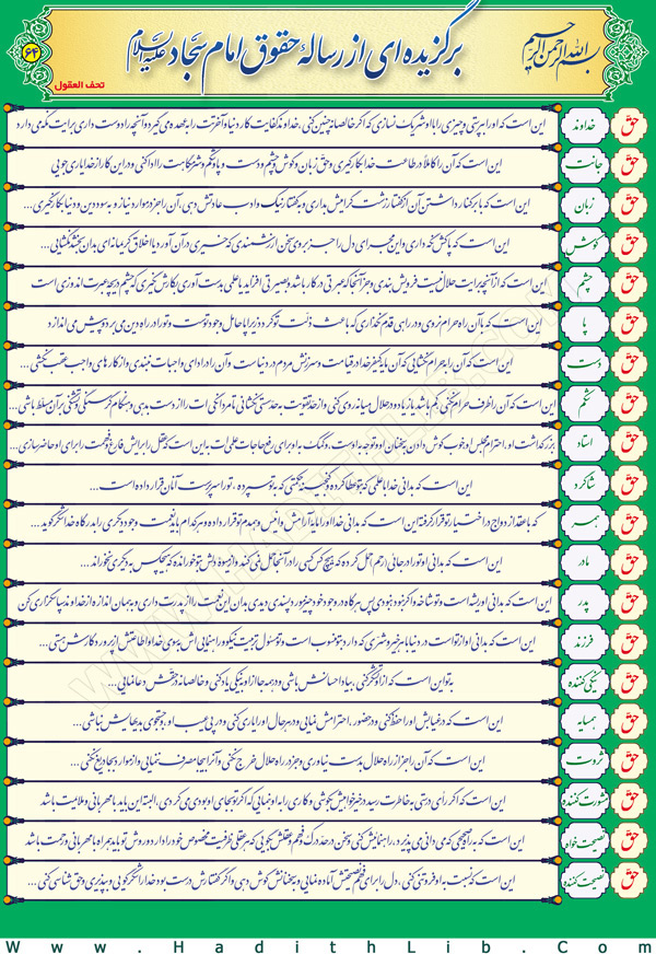 تصویر حدیثی : حق و حقوق